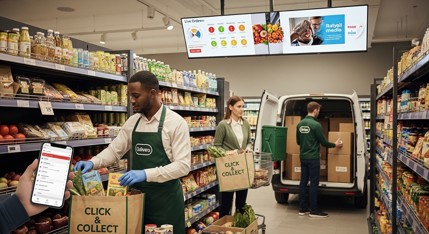 Supermercado de bairro atuando como hub logístico com picking e click & collect