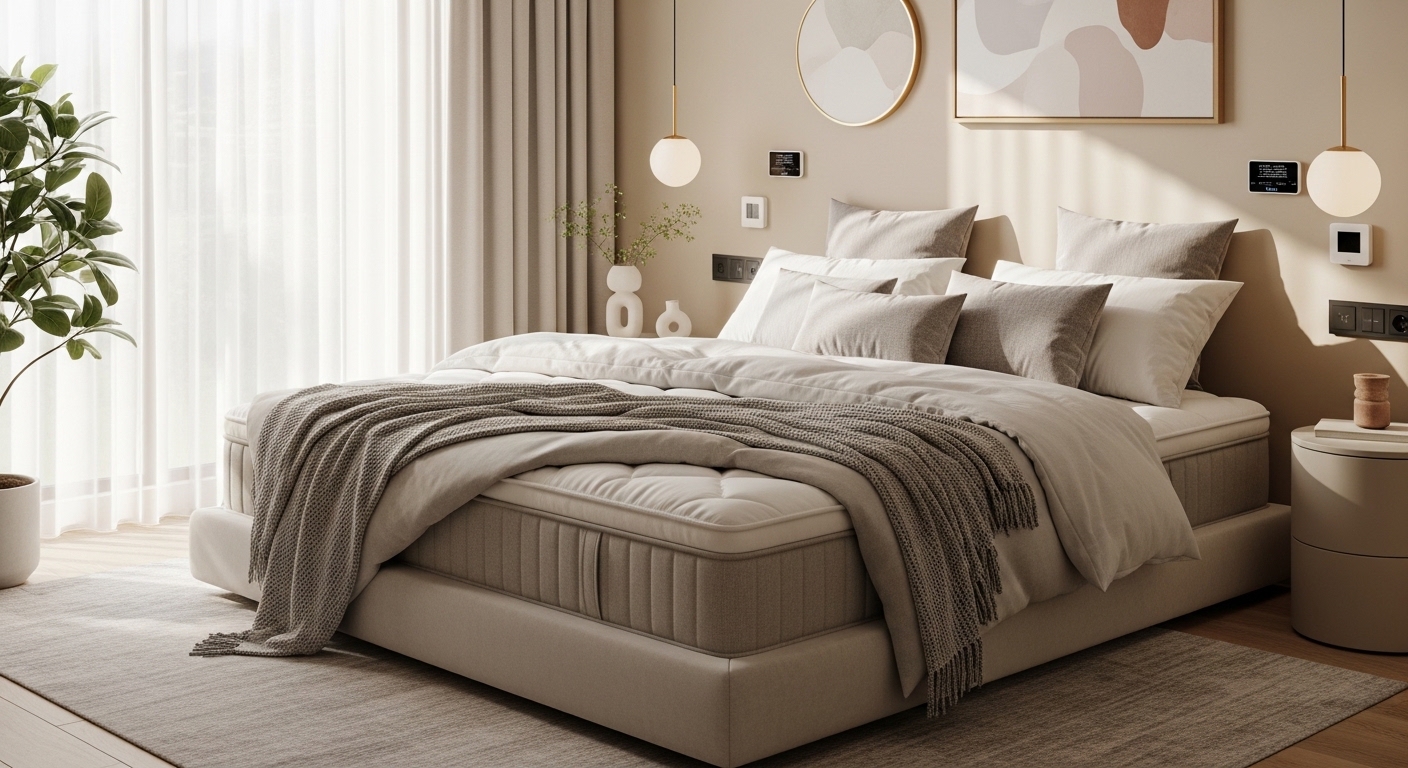 Quarto sereno e luxuoso preparado para sono profundo